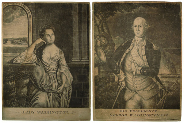 Mezzotint, Martha Washington and George Washington