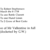Receipt for Mr. Vallentine, to Robert Stephenson