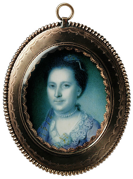 Miniature portrait, <em>Martha Dandridge Custis Washington, </em>by Charles Willson Peale (watercolor on ivory, 1772)<br />