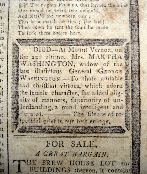 Martha Washington Death